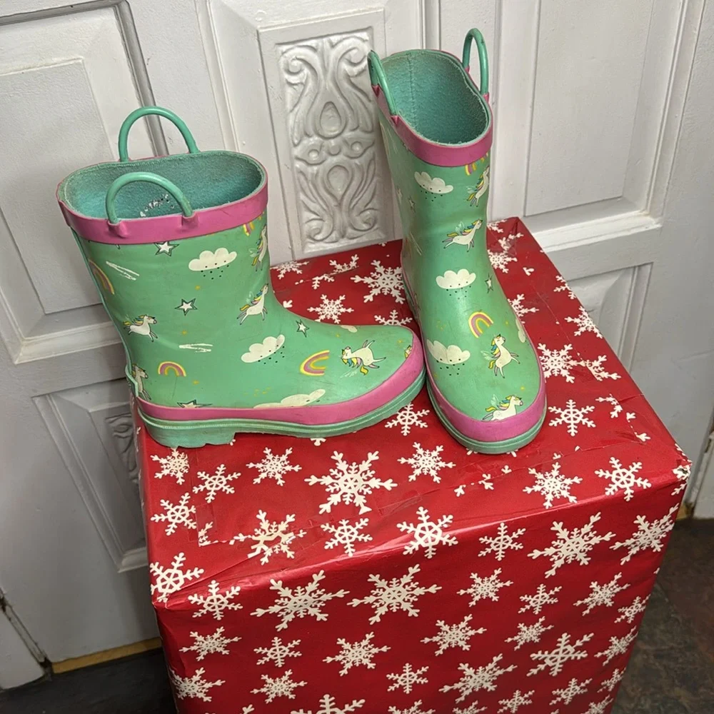 Blue Mountain Girls Unicorn Print Rain Boots Size 1